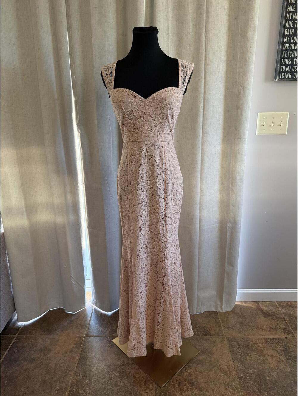 Lulus Nude Lace Maxi Dress with Open Back, Size S